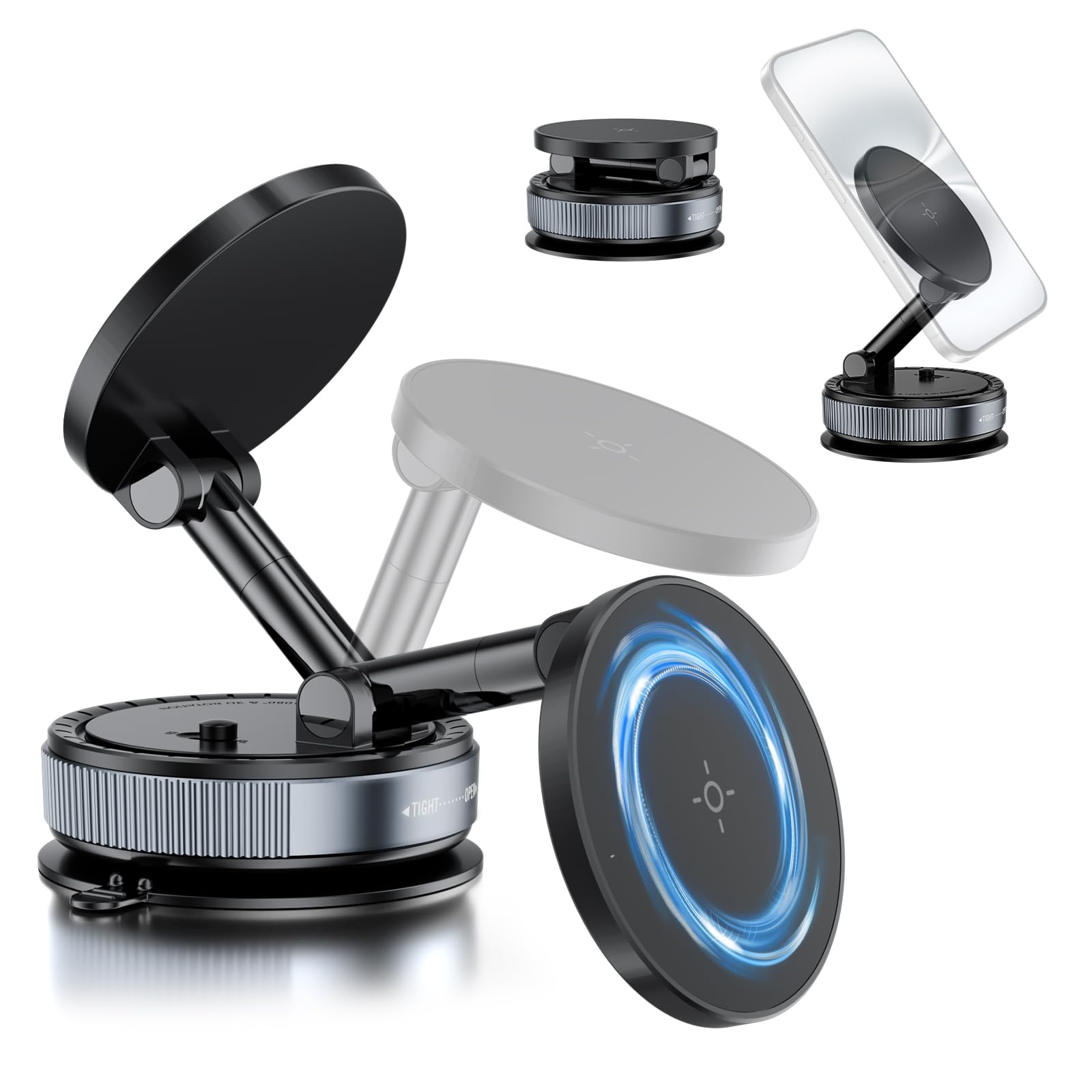 Magnetic Phone Holder For Car, Suction Cup Phone Mount, Foldable Vacuum Magnetic Phone Holder With Adjustable Swivel Lock, 360Ad